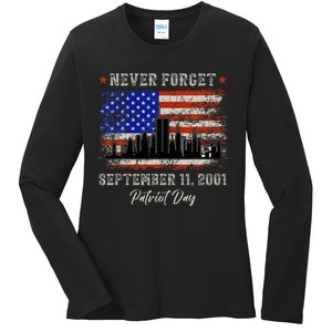 Never Forget September 11 2001 Memorial Day American Flag Ladies Long Sleeve Shirt