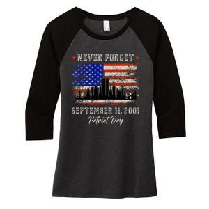 Never Forget September 11 2001 Memorial Day American Flag Women's Tri-Blend 3/4-Sleeve Raglan Shirt