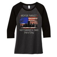 Never Forget September 11 2001 Memorial Day American Flag Women's Tri-Blend 3/4-Sleeve Raglan Shirt