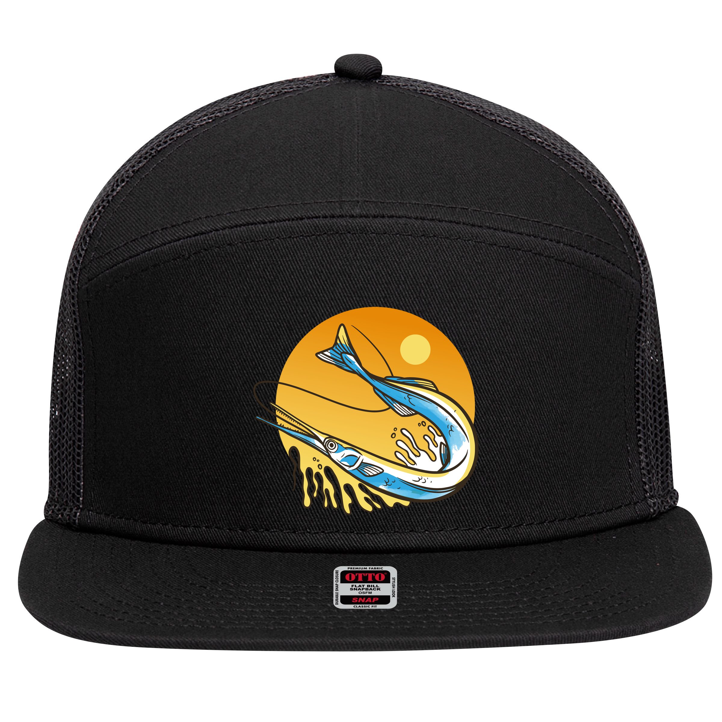Needle Fish Sunset 7 Panel Mesh Trucker Snapback Hat