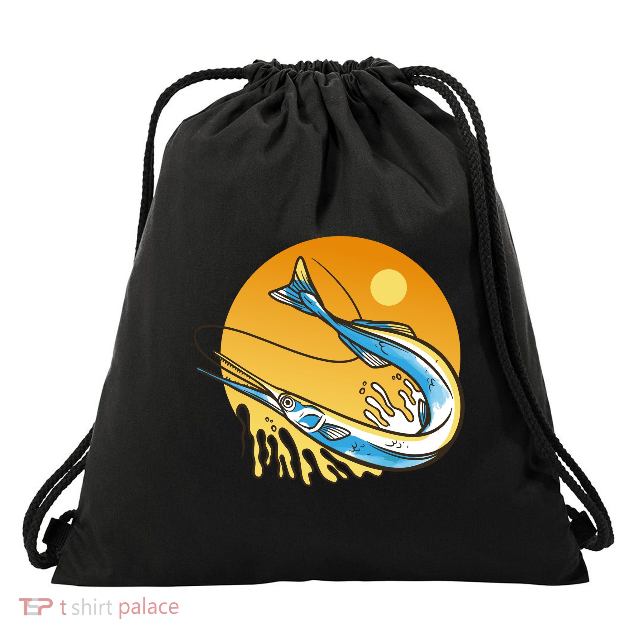 Needle Fish Sunset Drawstring Bag