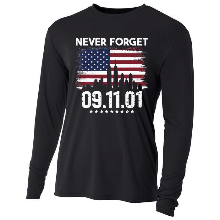 Never Forget September 11 2001 Memorial Day American Flag Cooling Performance Long Sleeve Crew