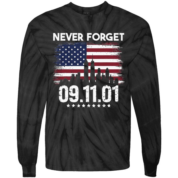 Never Forget September 11 2001 Memorial Day American Flag Tie-Dye Long Sleeve Shirt