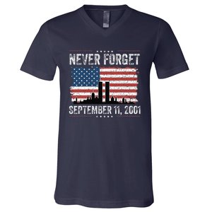 Never Forget September 11 2001 Memorial Day American Flag Gift V-Neck T-Shirt