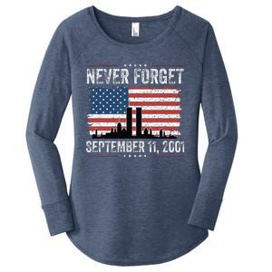 Never Forget September 11 2001 Memorial Day American Flag Gift Women's Perfect Tri Tunic Long Sleeve Shirt