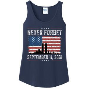 Never Forget September 11 2001 Memorial Day American Flag Gift Ladies Essential Tank