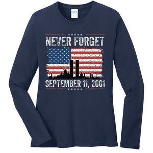 Never Forget September 11 2001 Memorial Day American Flag Gift Ladies Long Sleeve Shirt