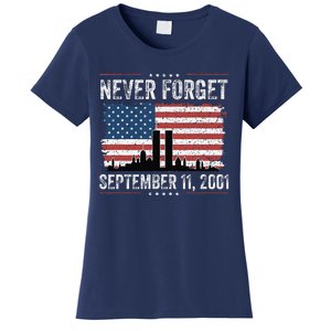 Never Forget September 11 2001 Memorial Day American Flag Gift Women's T-Shirt