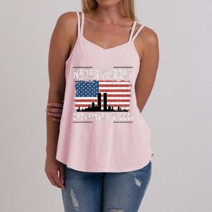 Never Forget September 11 2001 Memorial Day American Flag Gift Women's Strappy Tank