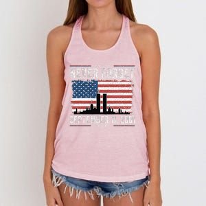 Never Forget September 11 2001 Memorial Day American Flag Gift Women's Knotted Racerback Tank