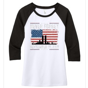 Never Forget September 11 2001 Memorial Day American Flag Gift Women's Tri-Blend 3/4-Sleeve Raglan Shirt