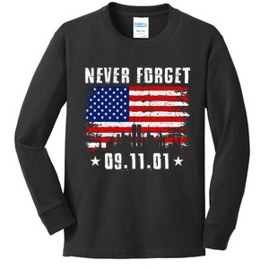 Never Forget September 11 2001 Memorial Day Kids Long Sleeve Shirt