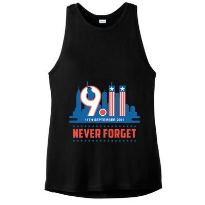 Never Forget September 11 2001 Memorial Day American Flag Ladies PosiCharge Tri-Blend Wicking Tank