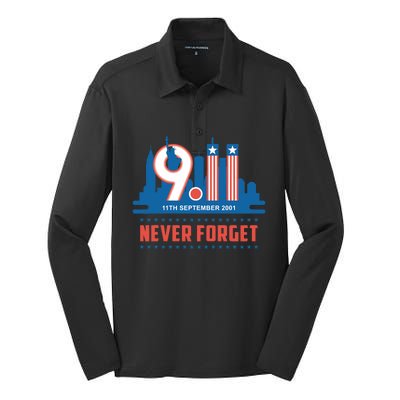 Never Forget September 11 2001 Memorial Day American Flag Silk Touch Performance Long Sleeve Polo