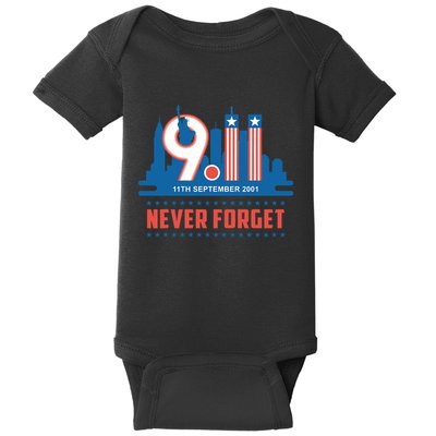 Never Forget September 11 2001 Memorial Day American Flag Baby Bodysuit