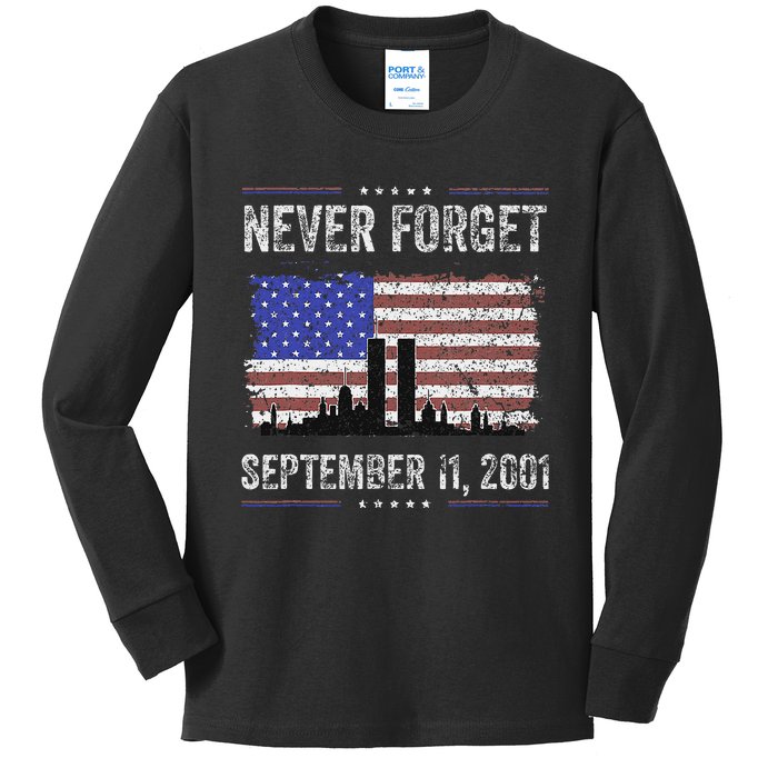 Never Forget September 11 2001 Memorial Day Kids Long Sleeve Shirt