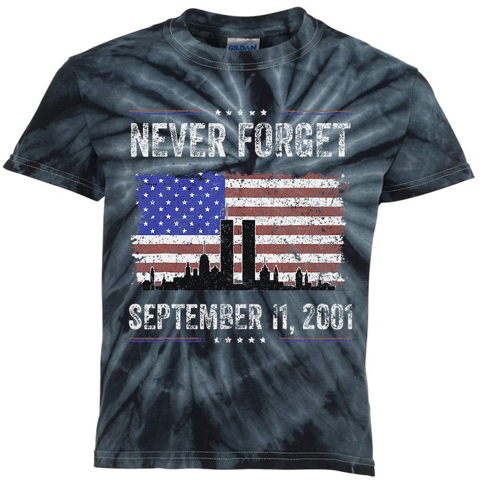 Never Forget September 11 2001 Memorial Day Kids Tie-Dye T-Shirt