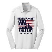 Never Forget September 11 2001 Memorial Day American Flag Silk Touch Performance Long Sleeve Polo