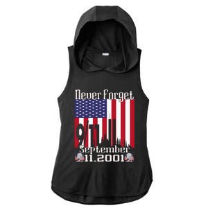 Never Forget September 11 2001 Memorial Day Ladies PosiCharge Tri-Blend Wicking Draft Hoodie Tank