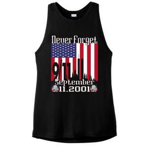 Never Forget September 11 2001 Memorial Day Ladies PosiCharge Tri-Blend Wicking Tank