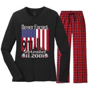 Never Forget September 11 2001 Memorial Day Women's Long Sleeve Flannel Pajama Set 