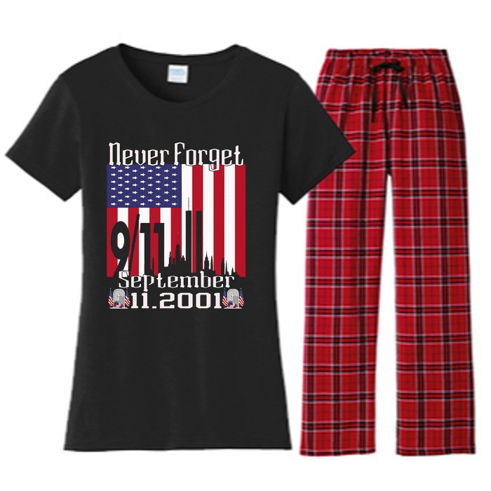 Never Forget September 11 2001 Memorial Day Women's Flannel Pajama Set