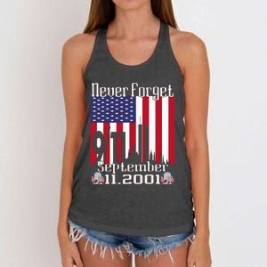 Never Forget September 11 2001 Memorial Day Women's Knotted Racerback Tank