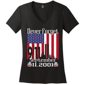 Never Forget September 11 2001 Memorial Day Women's V-Neck T-Shirt