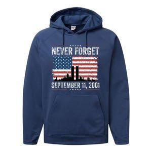 Never Forget September 11 2001 Memorial Day American Flag Performance Fleece Hoodie