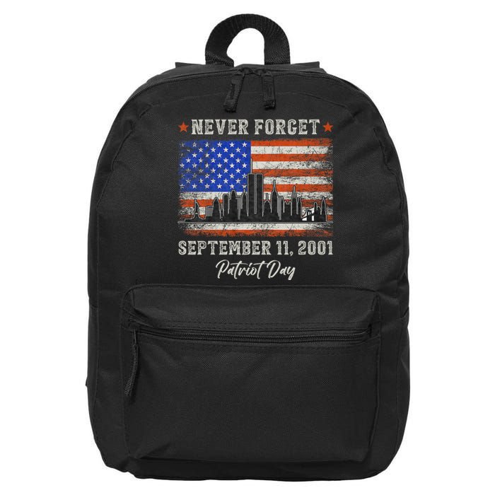 Never Forget September 11 2001 Memorial Day American Flag 16 in Basic Backpack