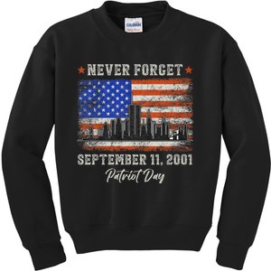 Never Forget September 11 2001 Memorial Day American Flag Kids Sweatshirt