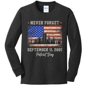 Never Forget September 11 2001 Memorial Day American Flag Kids Long Sleeve Shirt