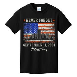 Never Forget September 11 2001 Memorial Day American Flag Kids T-Shirt