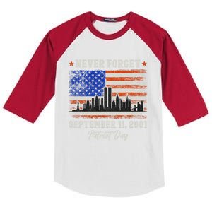 Never Forget September 11 2001 Memorial Day American Flag Kids Colorblock Raglan Jersey