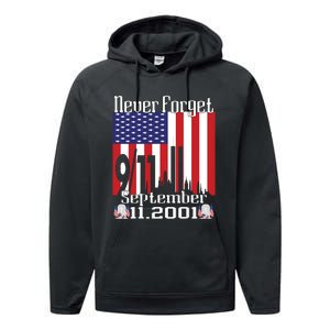 Never Forget September 11 2001 Memorial Day American Flag Performance Fleece Hoodie