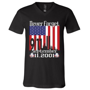 Never Forget September 11 2001 Memorial Day American Flag V-Neck T-Shirt