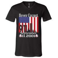 Never Forget September 11 2001 Memorial Day American Flag V-Neck T-Shirt