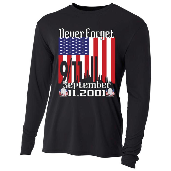 Never Forget September 11 2001 Memorial Day American Flag Cooling Performance Long Sleeve Crew