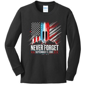 Never Forget September 11 2001 Memorial Day American Flag Kids Long Sleeve Shirt