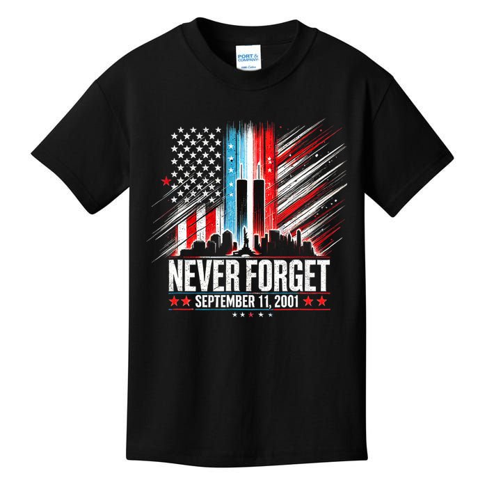 Never Forget September 11 2001 Memorial Day American Flag Kids T-Shirt