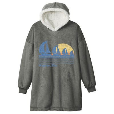 Naples Fl Sailboat T Vintage 80s Sunset Hooded Wearable Blanket