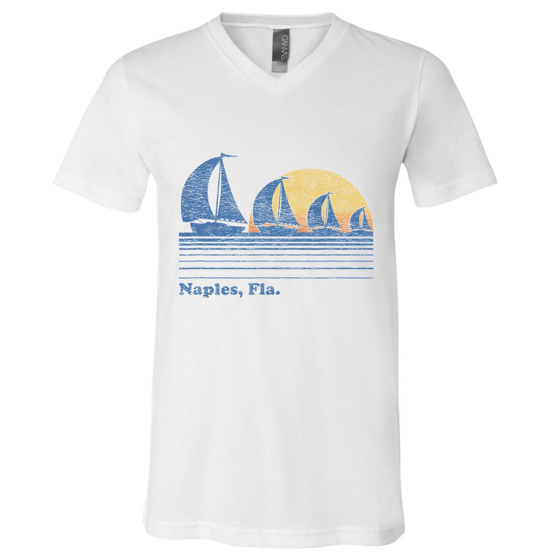 Naples Fl Sailboat T Vintage 80s Sunset V-Neck T-Shirt
