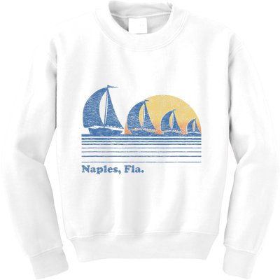 Naples Fl Sailboat T Vintage 80s Sunset Kids Sweatshirt