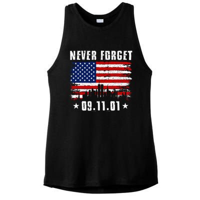 Never Forget September 11 2001 Memorial Day American Flag Ladies PosiCharge Tri-Blend Wicking Tank