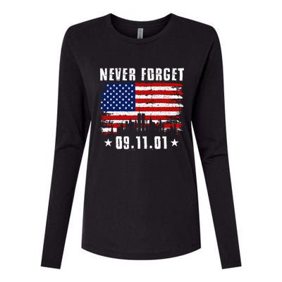 Never Forget September 11 2001 Memorial Day American Flag Womens Cotton Relaxed Long Sleeve T-Shirt