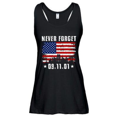 Never Forget September 11 2001 Memorial Day American Flag Ladies Essential Flowy Tank