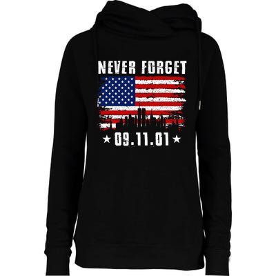 Never Forget September 11 2001 Memorial Day American Flag Womens Funnel Neck Pullover Hood