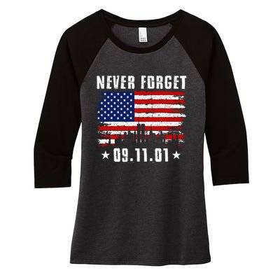 Never Forget September 11 2001 Memorial Day American Flag Women's Tri-Blend 3/4-Sleeve Raglan Shirt