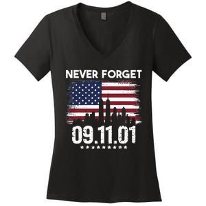 Never Forget September 11 2001 Memorial Day American Flag Women's V-Neck T-Shirt