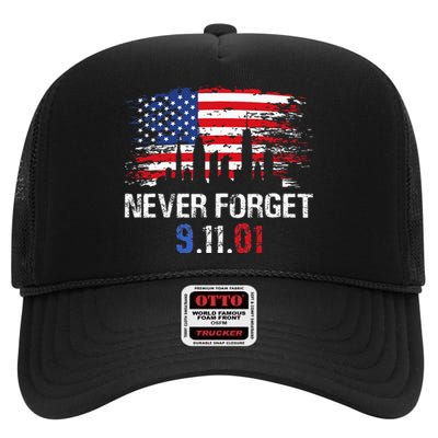 Never Forget September 11 2001 Memorial Day American Flag High Crown Mesh Back Trucker Hat